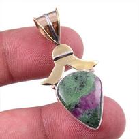 Ruby In Zoisite Lab-Created 925 Sterling Silver Gift Two Tone Pendant 1.50  n0I18