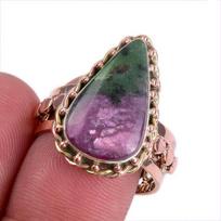 Ruby In Zoisite Handmade Lab-Created 925 Sterling Silver Two Tone Ring S.9 v7g11
