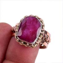 Red Ruby(Simulated) Handmade 925 Sterling Silver Jewelry Two Tone Ring S.9 D7P73