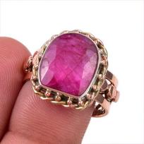 Red Ruby(Simulated) Handmade 925 Sterling Silver Jewelry Two Tone Ring S.9 s9e14