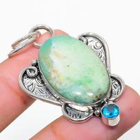 Natural Chrysoprase, Blue Topaz Gemstone 925 Sterling Silver Pendant 2.09  v3O50
