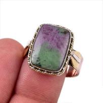 Ruby In Zoisite Handmade Lab-Created 925 Sterling Silver Two Tone Ring S.10 m2U80