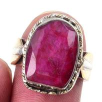 Red Ruby(Simulated) Handmade 925 Sterling Silver Jewelry Two Tone Ring S.6 o0s78