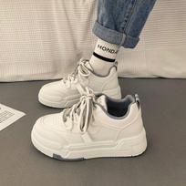 Hong Kong Style Thick Bottom round Toe White Shoes Women  Spring and Autumn High Sense New Niche Women Casual Sports Skate Shoes 35