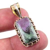 Ruby In Zoisite Lab-Created 925 Sterling Silver Gift Two Tone Pendant 1.50  e7d47