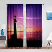 Lighthouse Seascape Sunset Rocks Tulle Curtains for Bedroom Modern Sheer Voile Curtains Home Decoration Kitchen Window Drapes 1 PCS W100XH250cm&Rod Pocket