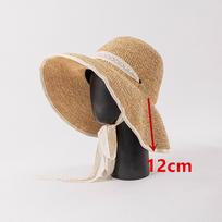 Summer Holiday Wide Brim Lace Ribbon Shade Handmade Raffia Grass Lady Sun Cap Women Leisure Hat One Size