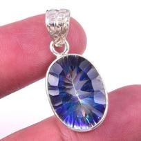 Natural Mystic Topaz Gemstone 925 Solid Sterling Silver Gift Pendant 1.25  C9n62