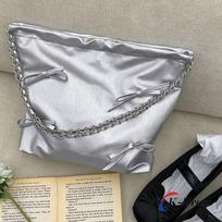 Poneck Ballet Core Ribbon Silver Chain Big Shoulder Bag 32x28x9cm