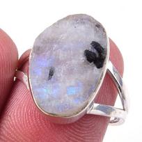 Natural Rainbow Moon Stone Gemstone Handmade 925 Sterling Silver Ring S.7 h9v15 gray