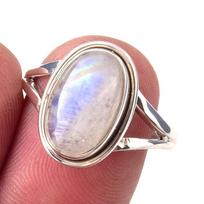 Natural Rainbow Moon Stone Gemstone Handmade 925 Sterling Silver Ring S.8.5 M1Q85 gray
