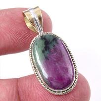 Ruby In Zoisite Lab-Created 925 Sterling Silver Gift Two Tone Pendant 1.50  H5F11