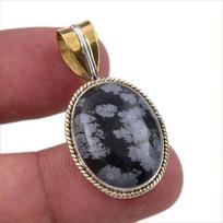 Natūralus Sniego Obsidiano Brangakmenis 925 Kieto Sidabro Dviejų Tonų Pakabukas 1,50  j1w73 gray