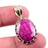 Red Ruby(Simulated) Handmade 925 Sterling Silver Gift Two Tone Pendant 1.5  a5J84