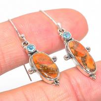 Natural Orange Copper Turquoise, Blue Topaz 925 Solid Silver Earring 1.50  H6B10