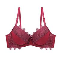 Solid Lace Thin Cup Bra Push Up AB Cup Sexy Gathering Women Bras Ladies Underwear 34B/75B raudona