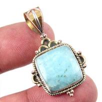 Natural Amazonite Gemstone 925 Solid Sterling Silver Two Tone Pendant 1.50  A8f69