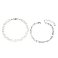 2 Pcs/Set Unisex Bracelet Faux Pearl Hollow Chain Lobster Clip Adjustable Double-layered balta