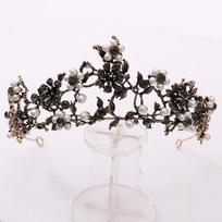 Baroque Vintage Black Purple Crystal Pearls Bridal Tiaras Crown Rhinestone Pageant Diadem Veil Tiara Wedding Hair Accessories