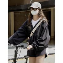 Johnature Summer Korean Version Outdoor Sports Sunscreen Jackets Breathable Cool Hooded Loose Simple Women Coats One Size balta