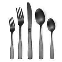 Stainless Steel Matte Tableware Square Handle Knife  Fork Spoon Black Western Food Set of 5 Pieces juoda