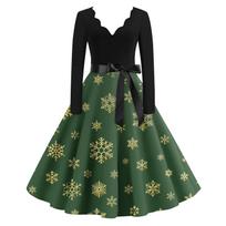 Women's  V Neck Print Flare Dress For Women Long Sleeve Dress Party Casual Dresses S auksas