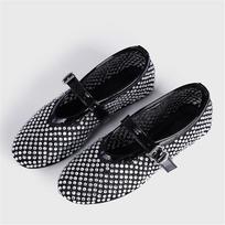 Fashion Women Ballet Flats Ankle Strap Dance Shoes Ladies Mesh Mary Janes Hollow Out Driving Loafers Crystal Espadrilles 35