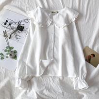 Spring Korean Sweet Flare Long Sleeve Blouses Women Harajuku Casual Collar Japanese Cute Blouse Shirt Daily Leisure High Street Plus Size XL balta
