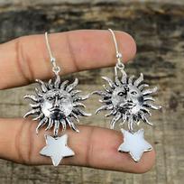 Mother Of Pearl Gemstone Earring Electroformed Copper Earrings Silver Plated Sun And Star Earring Electroformed Jewelry Handmade Earrings
