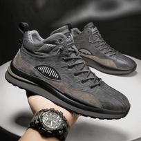 Leather Men 'S Sneakers High Quality Fashion Skateboard Shoes Rubber Thick Bottom Mid -Top Shoes Outdoor Sport Men Shoes 9 juoda