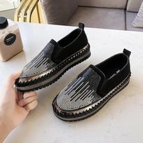 Ladies Spring and Autumn Pedal Loafers Flat-bottomed Sparkling Rhinestone Lazy Shoes 43 juoda