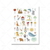 ABC Poster German English Poster and Print Kids Animal Learning Education Pictures Decoration Wall Art Canvas Painting Nursery 21x30cm No Framed