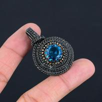 Blue Topaz Gemstone Amazing Handmade Copper Wire Wrap Jewelry Pendant For Love 1.77 Inches mėlyna