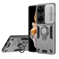 KEYSION Shockproof Armor Case for TECNO Spark Go 2024 20 20C Slide Camera Lens Protection Ring Stand Phone Cover for Tecno Pop 8 for Tecno Pop 8 pilka spalva