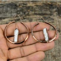 Biwa Pearl Earring Electroformed Copper Earring Gemstone Copper Jewelry Handmade Earring Electroformed Jewelry Gift For Women Dainty Earring