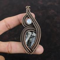 Ortho Fossil Pendant Copper Wire Wrapped Pendant Handmade Brand New Pendant Rainbow Moonstone Pendant Gemstone Pendant Wire Jewelry For Gift black