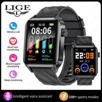 LIGE Išmanusis laikrodis 1,85 colio Bluetooth skambinantis širdies ritmo miego monitorius IP68 vandeniui atsparus lauko išmanusis laikrodis silicone strap juoda