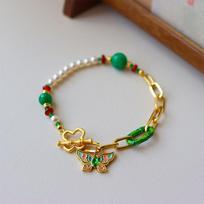 Original retro colored bracelet with oil drop dopamine flower handmade bracelet for women versatile high-end and fashionable bracelet 16cm kosminė latte spalva