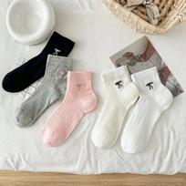 5 Pairs Summer Thin Socks Women's Bow Ballet Style JK Sweet Girl Breathable Short Tube Mesh Socks One size