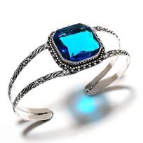 London Blue Topaz Gemstone 925 Sterling Silver Cuff Bangle Adjustable L8u03