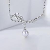 S999 Pure Silver Pearl Pendant Bow Clavicle Chain Niche Design Elegant Necklace