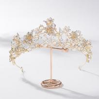 Flower embellished diamond bridal crown handmade beaded pearl tiara wedding dress accessories