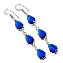 London Blue Topaz Gemstone Handmade 925 Sterling Silver Earring 2.76  O1N93