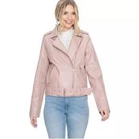 Lambskin Baby Pink Jacket Party Women Stylish Casual Beautiful Barbie Leather Jacket S rožinė