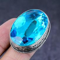 Swiss Blue Topaz Gemstone Handmade 925 Steling Silver Jewelry Ring Size 7.5 D1a59