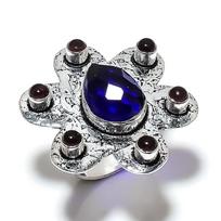 London Blue Topaz Gemstone Handmade 925 Sterling Silver Jewelry Ring Size 8 o1N74