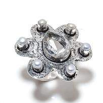 River Pearl,Topaz Gemstone Handmade 925 Sterling Silver Jewelry Ring Size 9 g7Y91