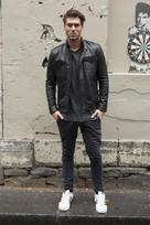 Festive Black Real Lambskin Leather Stylish Party Wear Designer Men's Shirt S juoda