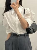 Office Lady Elegant White Shirts Summer French Texture Puff Sleeve Single Breasted Clothes Casual Short Sleeve Chic Tops Women S balta