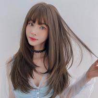 Women's Front Lace Heat Resistant Long Straight Wig with Inward Curls Ladies Elegant Daily Use Natural Looking Wig with See Through Bangs ruda